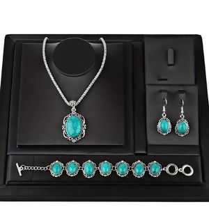 Vintage Turquoise Bracelet Necklace Earrings Set